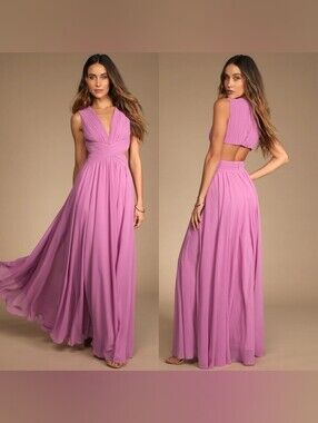 Lulus Vivid Imagination Lilac Cutout Maxi Dress XS Wedding Party Prom Formal